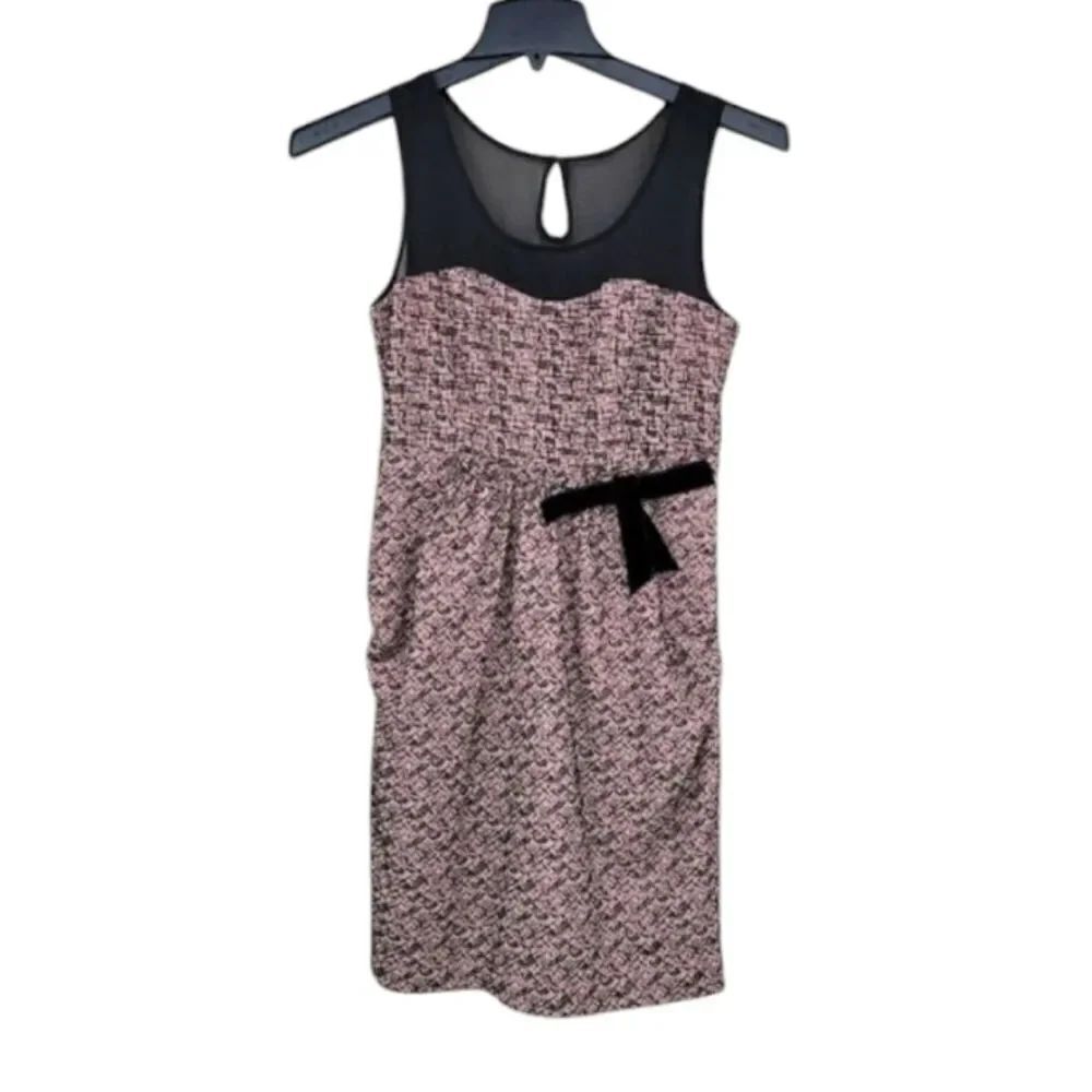 Anthropologie Moulinette Soeurs Pink with Black Velvet Pattern Cinched Dress
